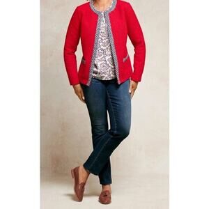 TALBOTS RED BLAZER JACKET COLLARLESS LONG SLEEVE classic coat plus size 16